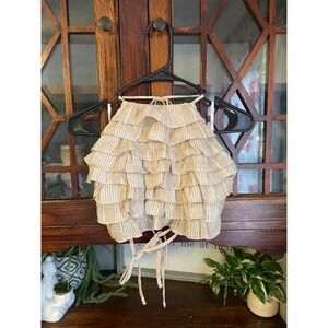 Sabo Australia Ruffle Halter Top Beige Striped Tie Back Sleeveless‎ Cute Womens